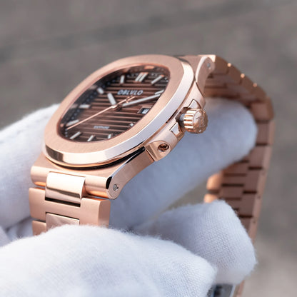 OBLVLO Men's Rose Gold Brown Dial Bracelet Watch with Date Swiss Quartz Movement Elegant Dress Watch for Gentlement FM-YWL-S