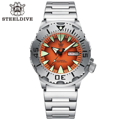 STEELDIVE SD1984 New Arrival 42.2MM M onster 200M Waterproof NH36 Day Function Sapphire Glass Automatic Movement Steel Bracelet