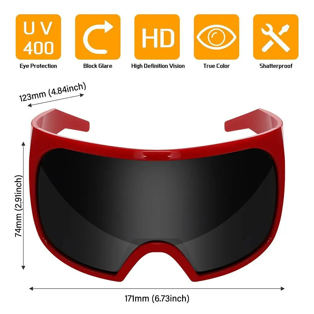 Ochelari de soare futuristici cu ramă învelitoare, lentile curbate Rave, protecție UV400, ochelari de soare supradimensionați Y2K pentru femei și bărbați