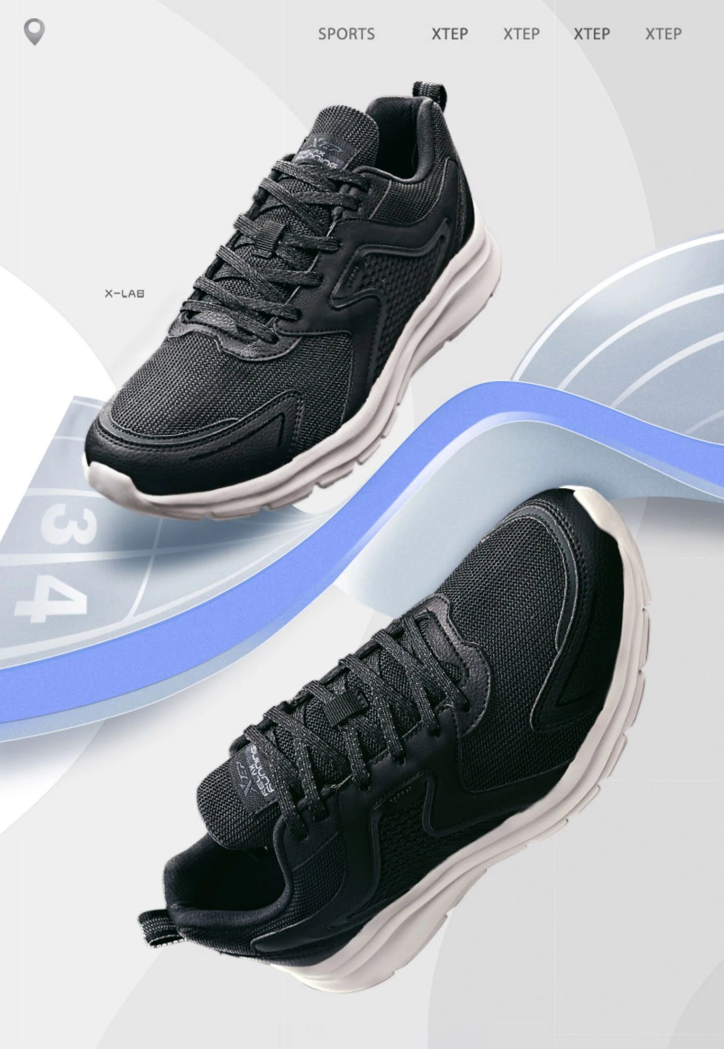 Xtep Sports Shoes Men’s Mesh Breathable Running Shoes, Winter Marathon Black White Men’s Sports Sneakers, Model 879119110110