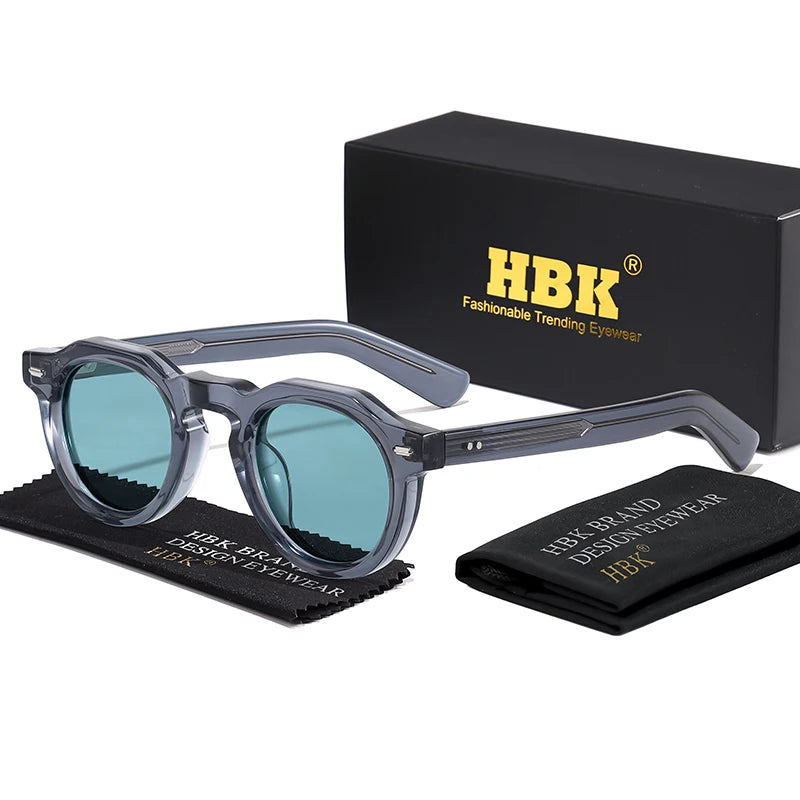 HBK Vintage – Ochelari de soare simpli, rotunzi, pentru bărbați, cu ramă mică, din acetat de înaltă calitate; ochelari de soare pentru femei, pentru petreceri, călătorii și activități în aer liber