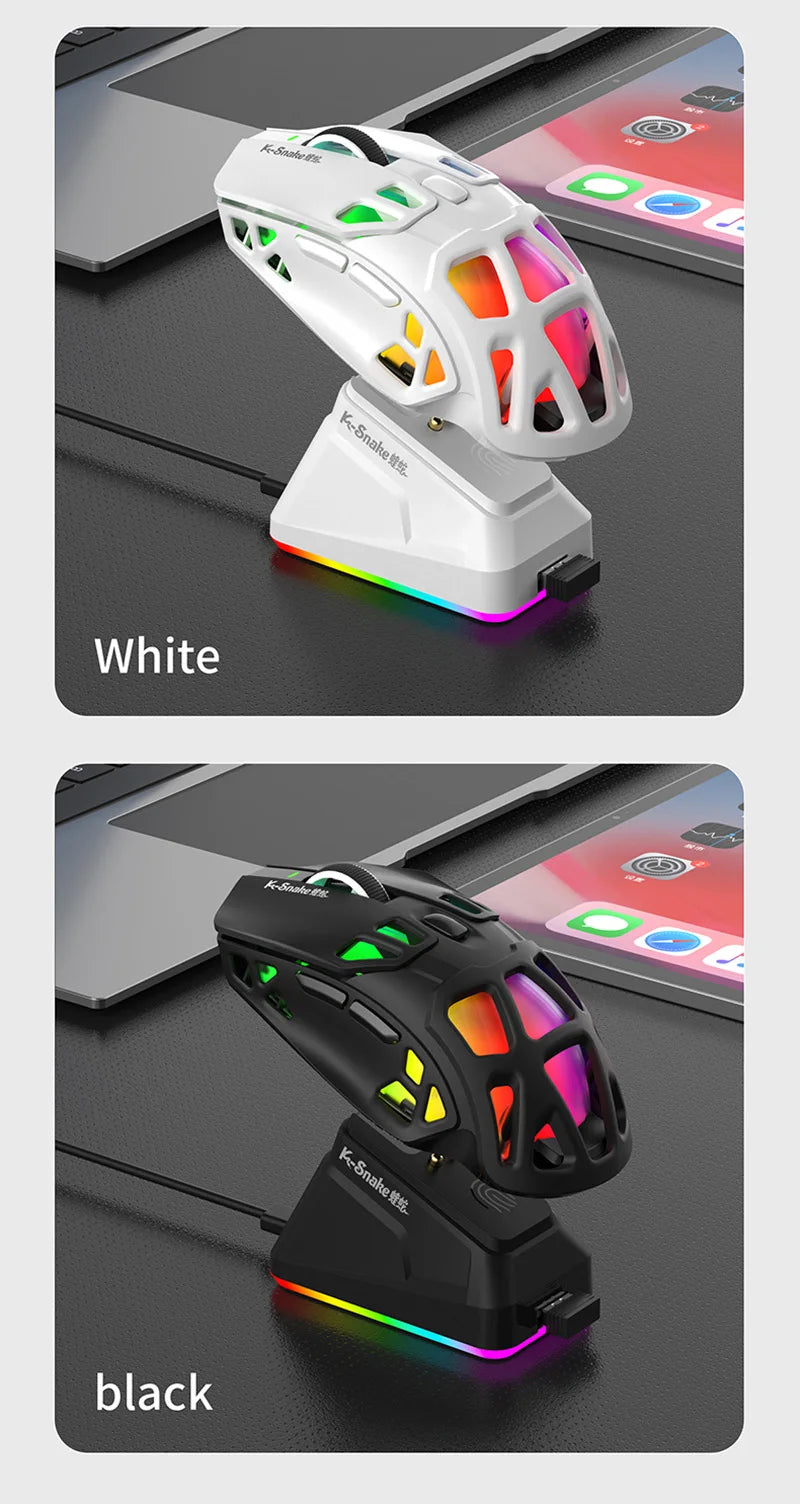 Лека геймърска мишка Lenovo Tri-Mode с RGB зарядна докинг станция 12000DPI 2.4G/Bluetooth/кабелна ергономична мишка за PC и лаптоп
