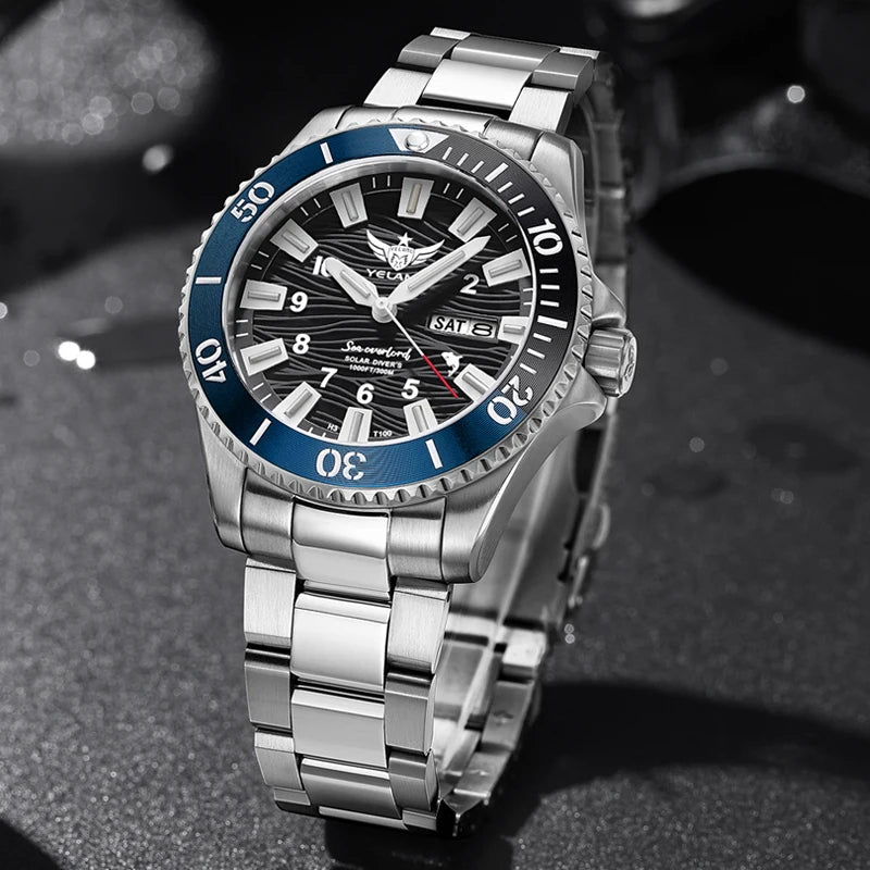 Yelang V1217 300m Diving Solar Watch Japan VS43 Swiss Super Luminous Water Ghost Waterproof Top Sapphire Aluminum Bezel Reloj