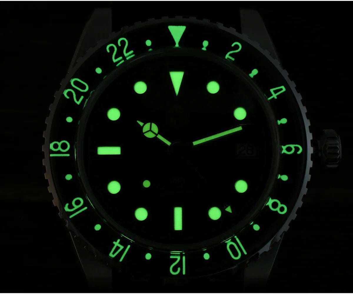 2025 New San Martin SN0134 Men Watch NH34 GMT Sandwich Dial 40mm Bidirectional Sapphire Bezel Luxury Sports Watch 20Bar Watches