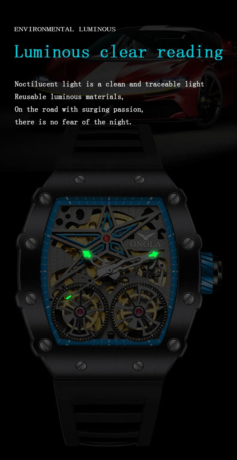 2022 New ONOLA Men Watch Automatic Mechanical Watch for Men Business Sport Wristwatch Luminous Waterproof Leather Belt Clock