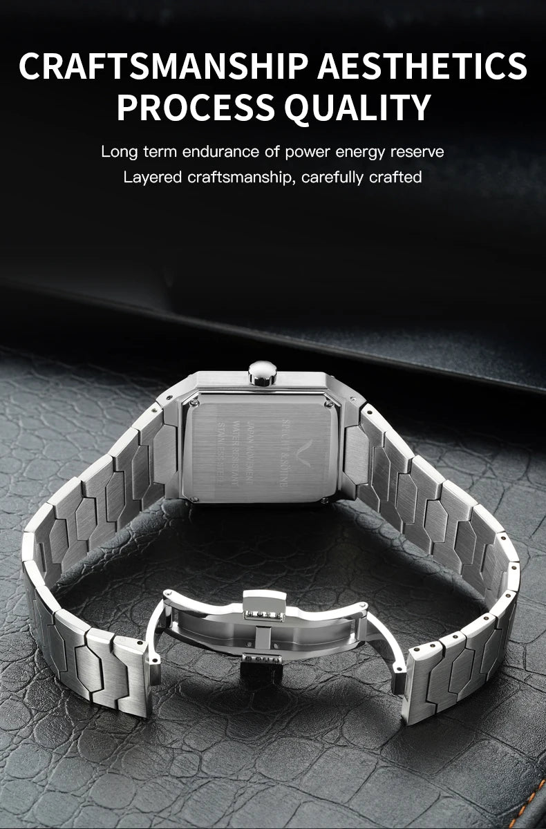 Specht & Söhne New Luxury Square 222 Watch Waterproof Male Clock Luminous Sapphire Stainless Steel Blue Men Watch Reloj Hombre