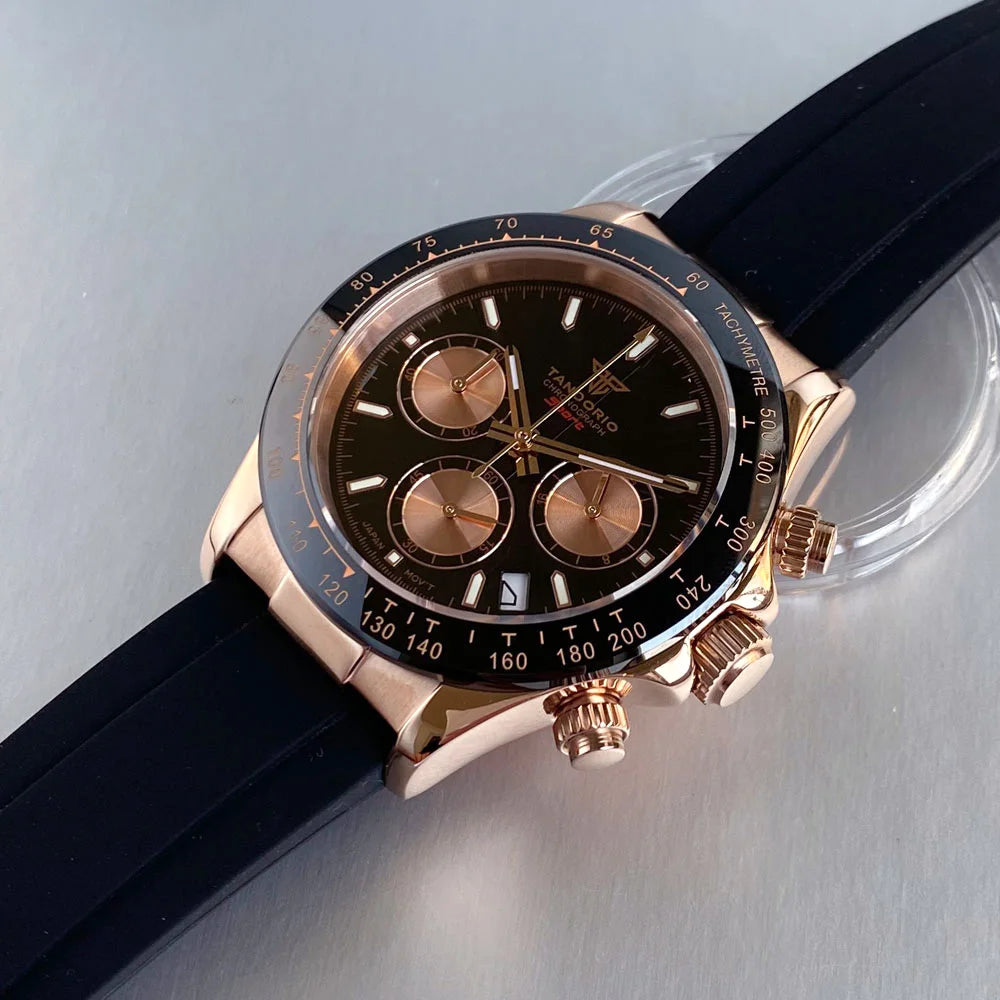 Orologio da uomo Luxury VK63 con movimento al quarzo, cronografo business 39mm in acciaio/oro rosa, datario e quadrante luminoso