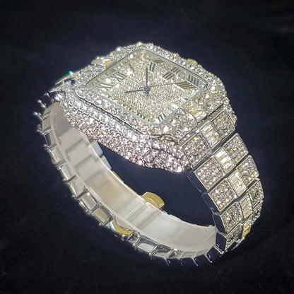 Luxurious Full Diamond Watch For Men Popular Rose Gold Iced Out Quarz Watches Fashion Hip Hop Jewelry Reloj Hombre Dropshipping