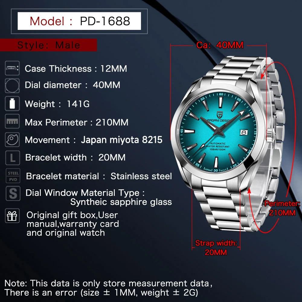 PAGANI DESIGN Luxury Business 40MM Men's Mechanical Watch Top Luxury Sapphire Glass Men's Automatic Watch 100M Waterproof