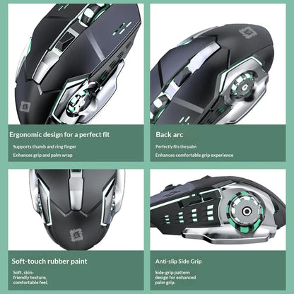 Wireless Mouse Silent Rechargeable Type-C Bluetooth 2.4G Dual Mode Ergonomic RGB Light for Laptop PC Office Home Gaming Daily Wo