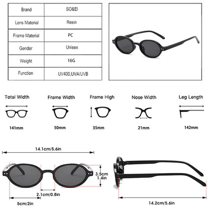 Ochelari de soare SO&EI Retro, mici, ovali, pentru femei, cu nituri, model leopard, pentru bărbați, stil punk, cu protecție UV400