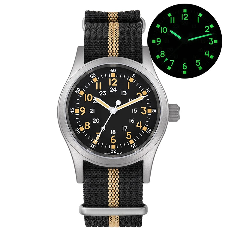 Militado ML05 Military Watch VH31 Sweep Movement Domed Sapphire Crystal Wristwatch High Clear AR Coating 38mm Vintage Watches