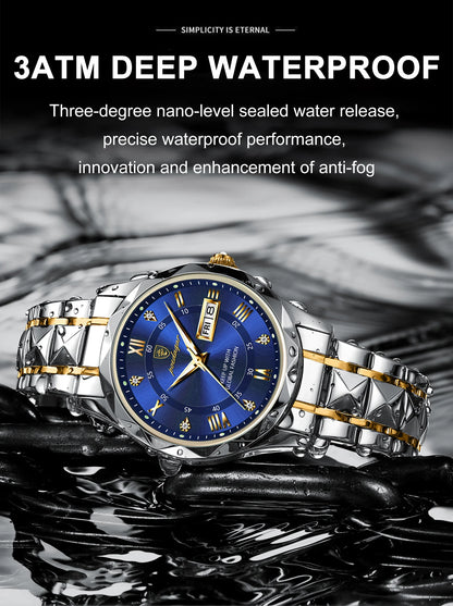 POEDAGAR Luxury Business Men's Watches Waterproof Stainless Steel Luminous Man Wristwatch Date Week Quartz Sport Men Watch Reloj