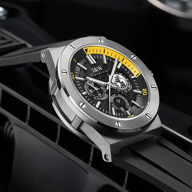 Carnival Brand IW High-End Series Luxury Imported Movement Mechanical Watch Men Sport Rubber Strap 50m Waterproof Fashion Watch