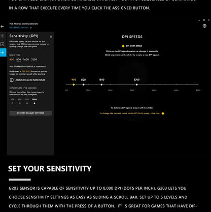 Logitech G203 Wired Gaming Mouse, Esports-Grade, 6 Programmable Buttons & Multi-Color for Competitive Games
