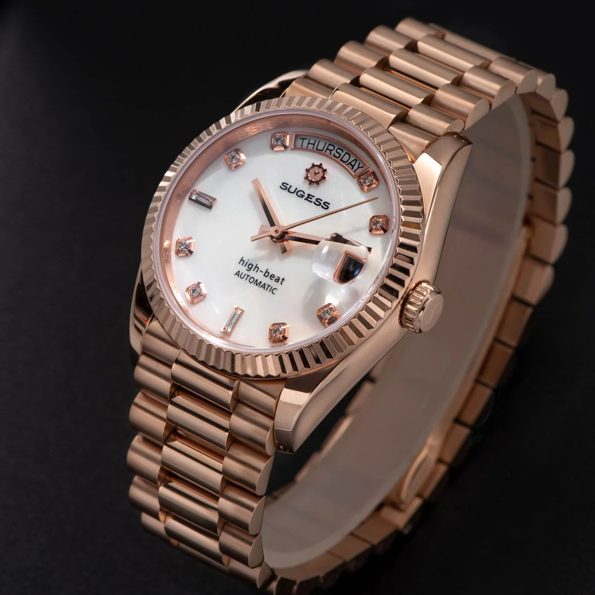 Sugess Watch of Men 36mm Date Automatic Retro Mechanical Wristwatches Sapphire Crystal RoseGold Dandong SL3034 Movement Day New