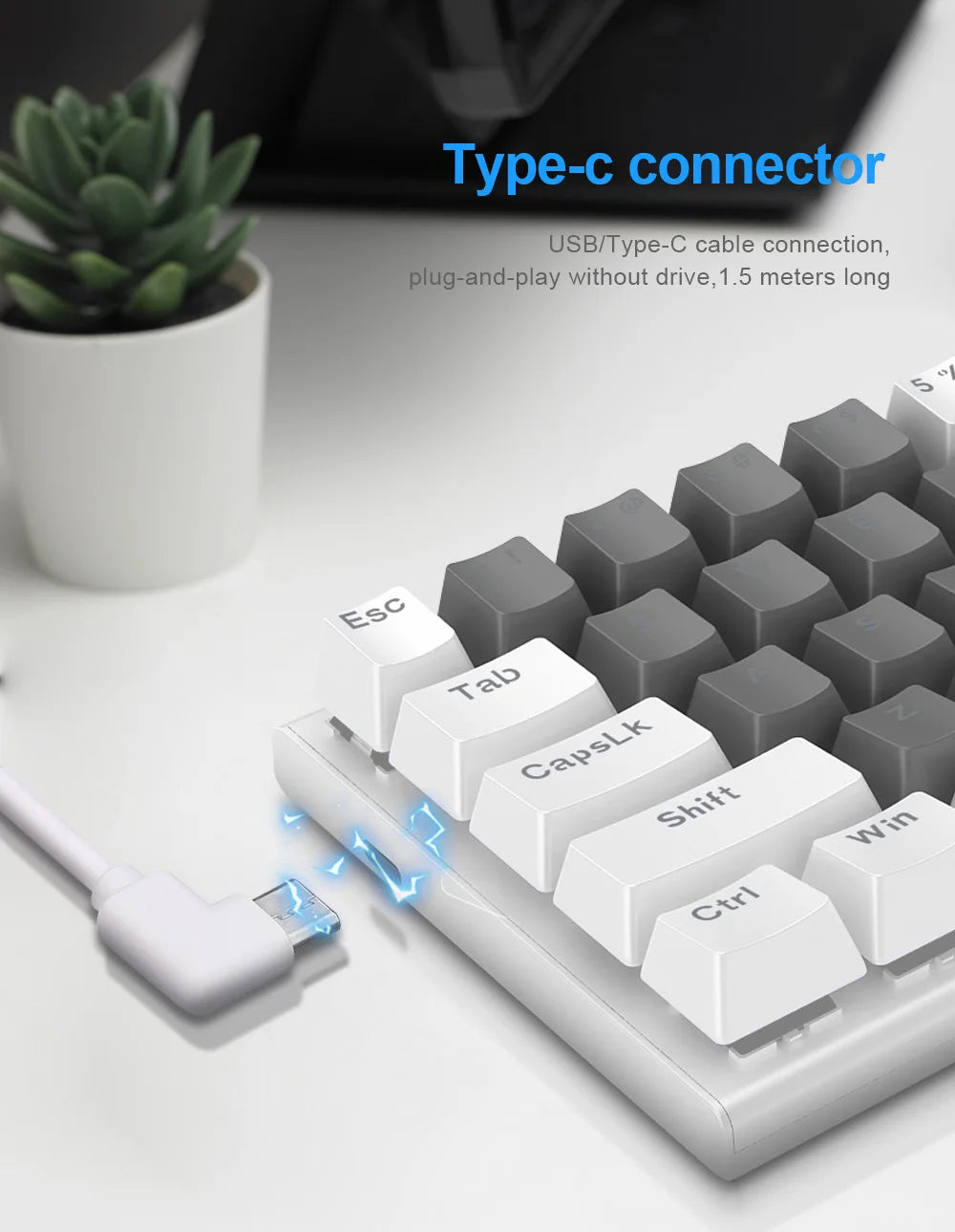 E-YOOSO Z11 RGB USB 60% Mini Mechanical Gaming Keyboard Blue Red Switch 61 Keys Wired Detachable Cable, Portable for Travel PC