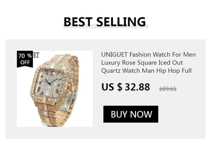 UNIGUET Luxury Full Diamond Watch For Men Fashion Hip Hop Ice Qut Bling Jewelry Quartz Wristwatch For Man Dropshipping