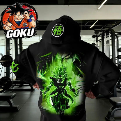Sudadera con capucha de gimnasio retro Dragon Ball otoño invierno 2026, 100% algodón, estampado verde de Broly, corte oversized, streetwear fitness para hombre y mujer