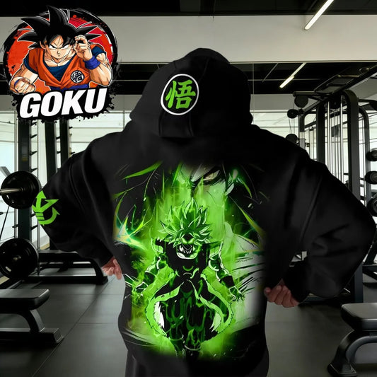 2026 syksy/talvi Dragon Ball -retrotreenihuppari 100% puuvillaa, vihreä Broly-kuosi, oversized fitness-streetwear miehille ja naisille