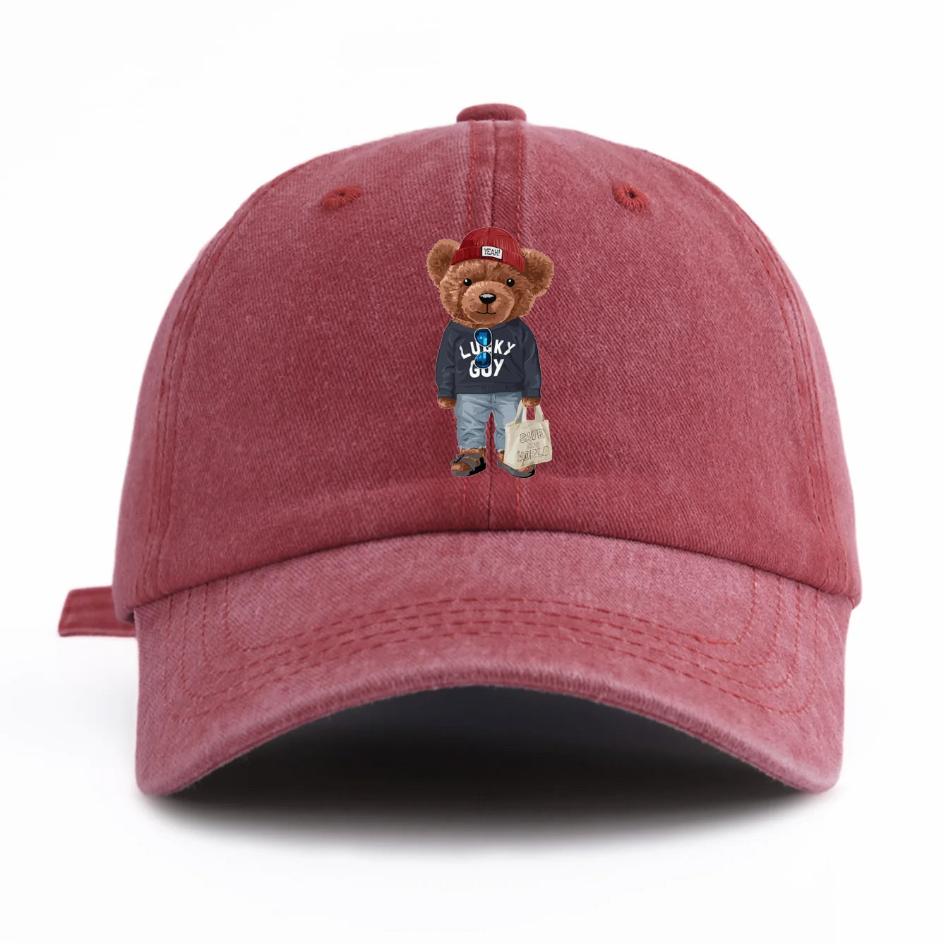 1pc Tote-bag Bear Print Washed Baseball Cap for Adults,  Minimalist Retro Style Casual Soft Adjustable Dad Hat, Perfect As Gift