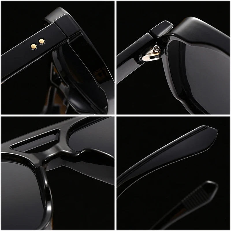 Ochelari de soare SO&EI Fashion cu rame duble, pătrați, pentru femei, stil retro cu nituri, nuanțe de albastru ceai, protecție UV400, ochelari de soare cu gradient pentru bărbați, pentru activități în aer liber
