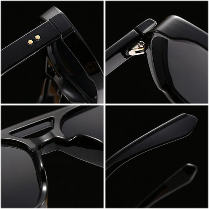 Ochelari de soare SO&EI Fashion cu rame duble, pătrați, pentru femei, stil retro cu nituri, nuanțe de albastru ceai, protecție UV400, ochelari de soare cu gradient pentru bărbați, pentru activități în aer liber
