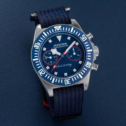 SEESTERN Chronograph Herren-Mechanikuhr Tianjin ST1901 Uhrwerk Saphirglas-Armbanduhr mit Nylon-Klettarmband, Leuchtzeigern und Skelettdesign