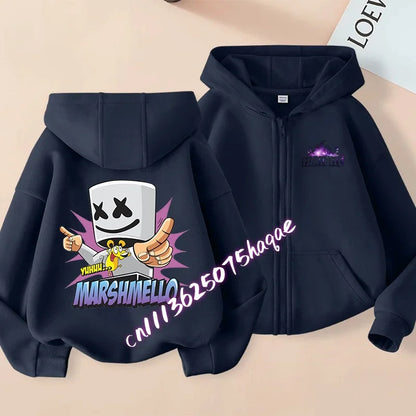 Nuova felpa con cappuccio autunnale per bambini Fortnite, giacca con zip e stampa personaggio cartoon del gioco, cappotto invernale per ragazzi
