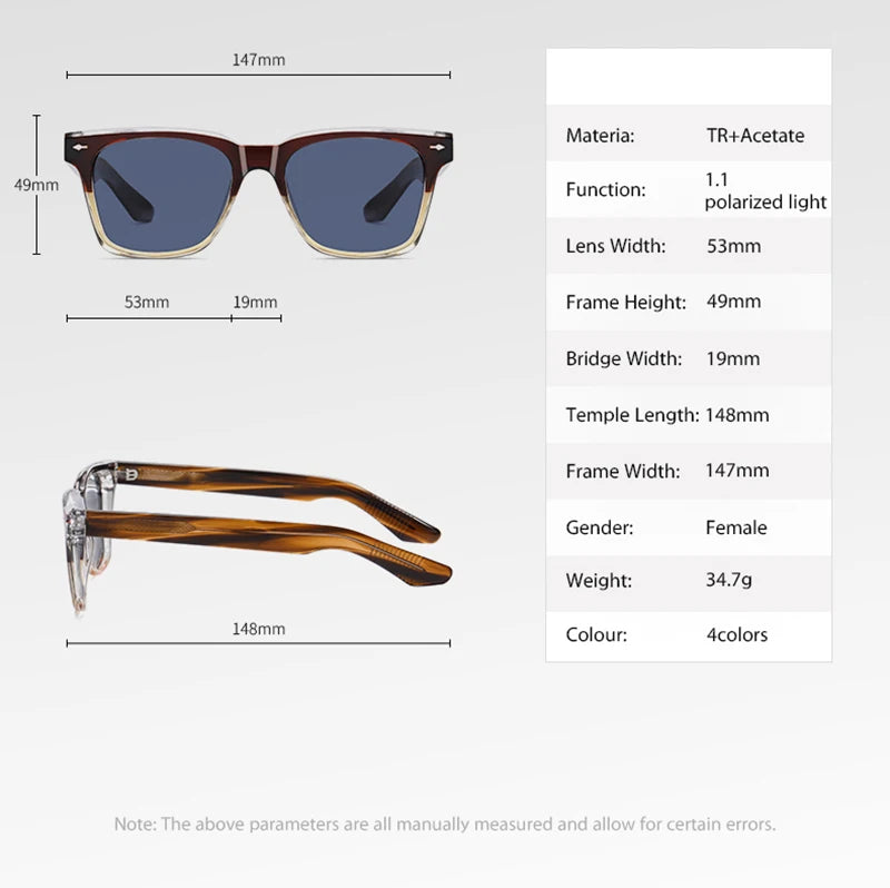Ochelari de soare polarizați retro Swanwick TR90 pentru bărbați, ochelari de soare pătrați din acetat pentru femei, unisex, UV400, gri-negru, stil european