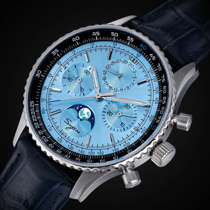 Sugess Chronograph Watch of Man ST1908 Swanneck Movement Mechanical Moonphase Wristwatches Waterproof Calendar Vintage New S468