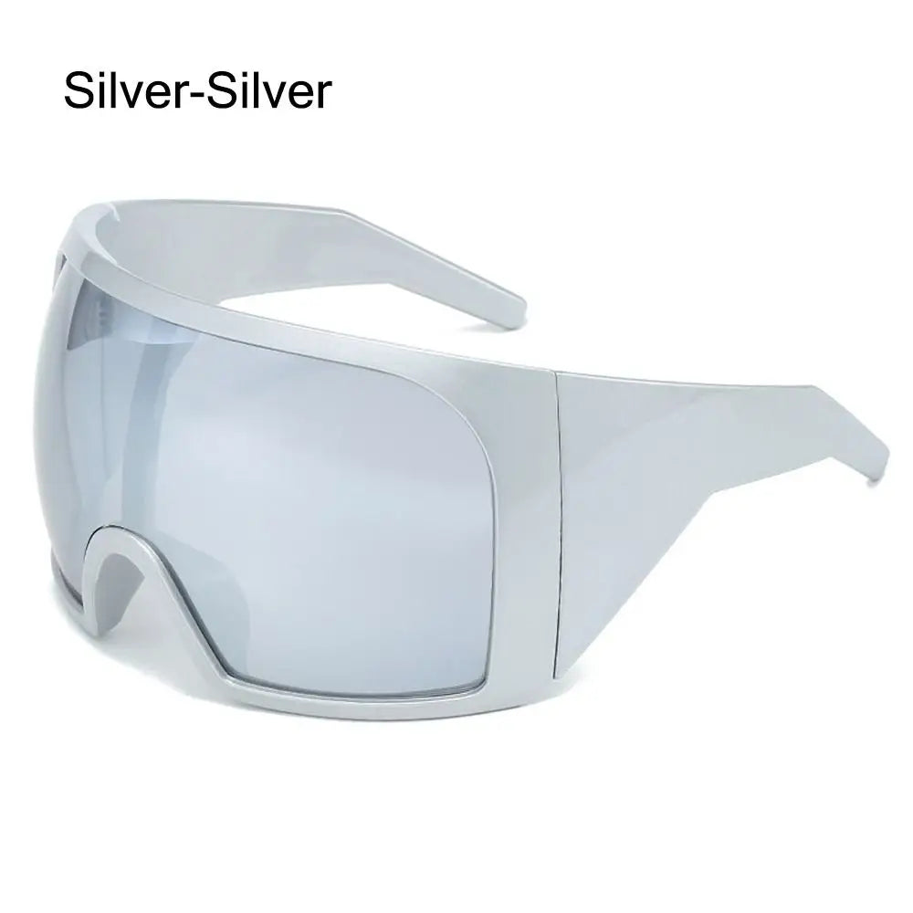Ochelari de soare futuristici cu ramă învelitoare, lentile curbate Rave, protecție UV400, ochelari de soare supradimensionați Y2K pentru femei și bărbați