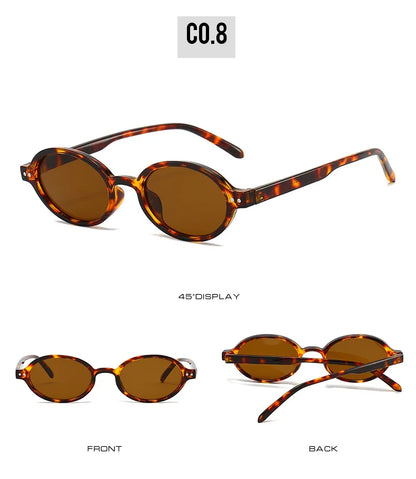Ochelari de soare SO&EI Retro, mici, ovali, pentru femei, cu nituri, model leopard, pentru bărbați, stil punk, cu protecție UV400