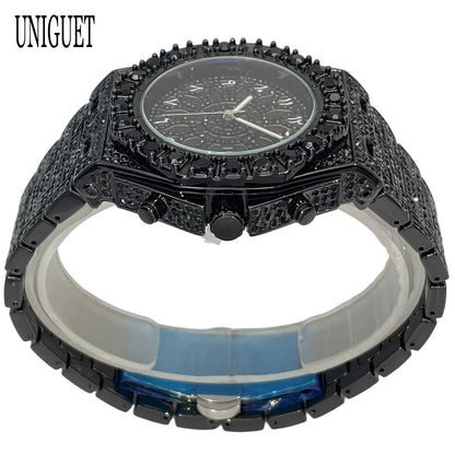 UNIGUET Hip Hop Wristwatch For Men Luxury lce Out Full Diamond Watches Fashion Green Watch Waterproof Clock Man 2026 Hot Sale