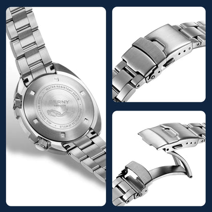 BERNY Automatic Dual Crown Diver Watch For Men Super Luminous Miyota 8215 Sapphire Swim Sport 20ATM Mechanical Men's Dive Watch