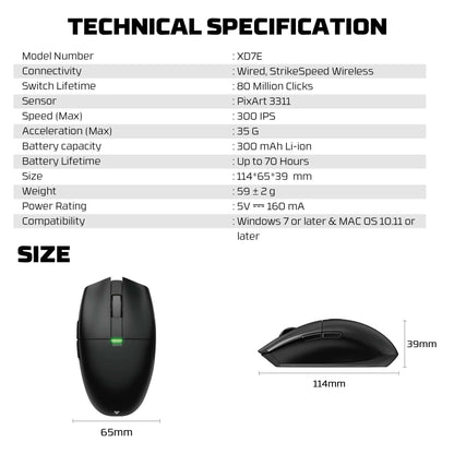 FANTECH Aria XD7E 2.4G Wireless Gaming Mouse PixArt 3311 1000Hz 59g Lightweight Gamer Mice  For PC Laptop