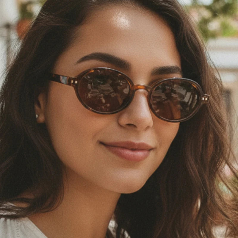 Ochelari de soare SO&EI Retro, mici, ovali, pentru femei, cu nituri, model leopard, pentru bărbați, stil punk, cu protecție UV400