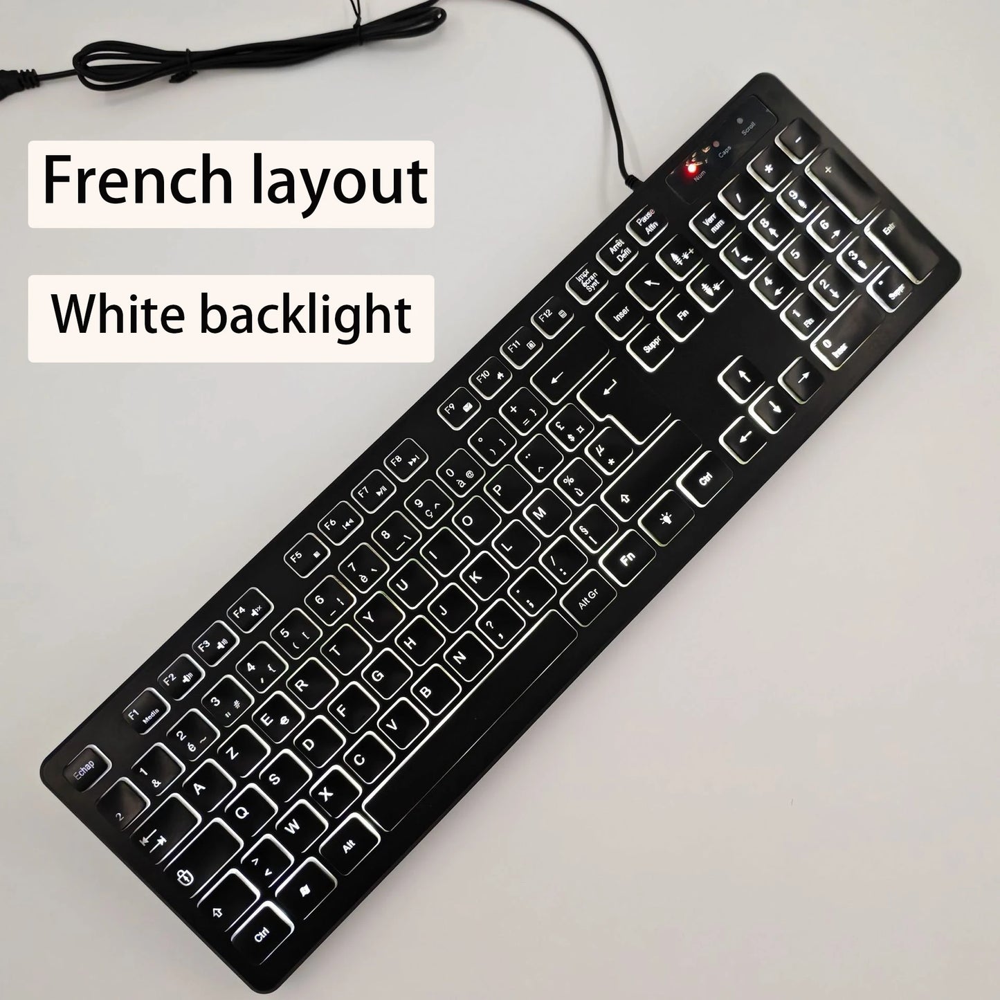 Teclado gaming de secretária com fios e retroiluminado, layout de teclado espanhol/francês (AZERTY)/russo/árabe/alemão, para computador de secretária e escritório