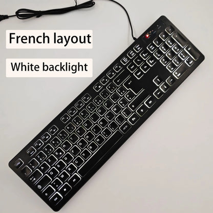 Teclado gaming de secretária com fios e retroiluminado, layout de teclado espanhol/francês (AZERTY)/russo/árabe/alemão, para computador de secretária e escritório