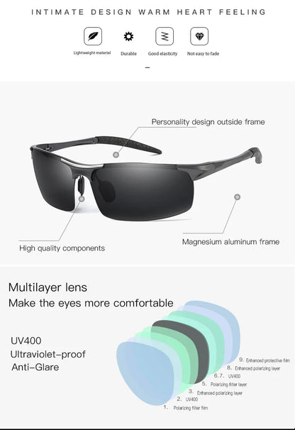 Ochelari de soare polarizați pentru bărbați marca CLLOIO, ramă din aluminiu, UV400, anti-orbire, ochelari de soare pentru bărbați, ochelari de condus, fără ramă, Oculos De Sol