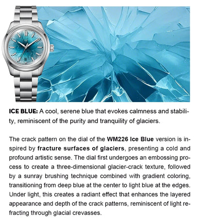 WM Watch Automatic Mechanical Men Watches NH35 Sapphire Glacier Collection 100M Water Resistant Man Welly Merck Watch WM226