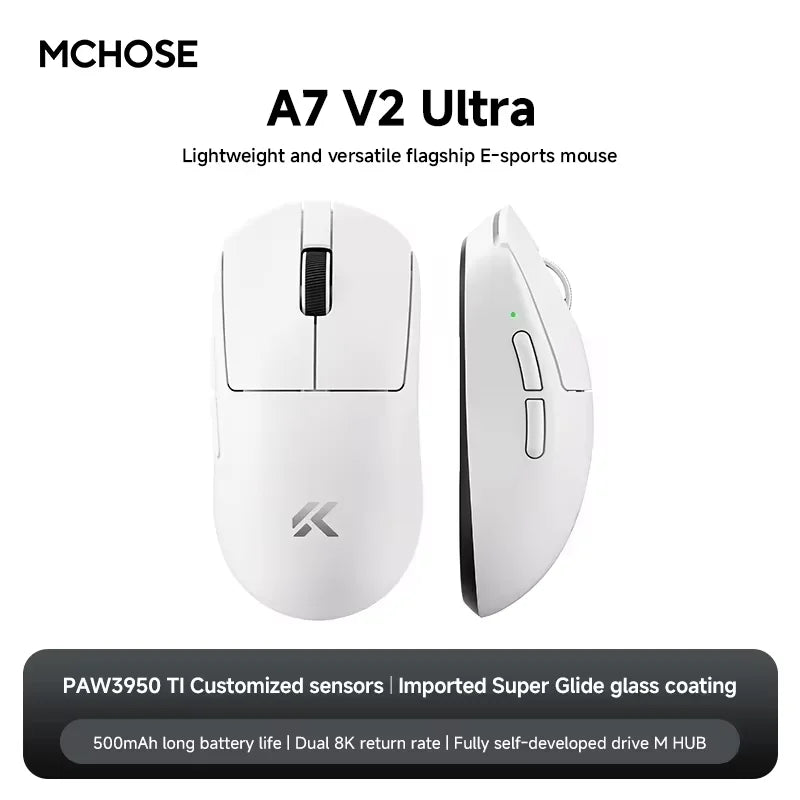 MCHOSE A7 V2 Ultra Wireless Gaming Mouse Pixart3950Ti Flagship Sensor Super 20000FPS for Accurate Tracking Support Web Driver