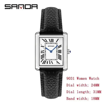 SANDA 9031/1108 Sport Casual Women Men Quartz Watches Reloj Luxury Couple Watch Resistant Leather Strap Square Dial Waterproof