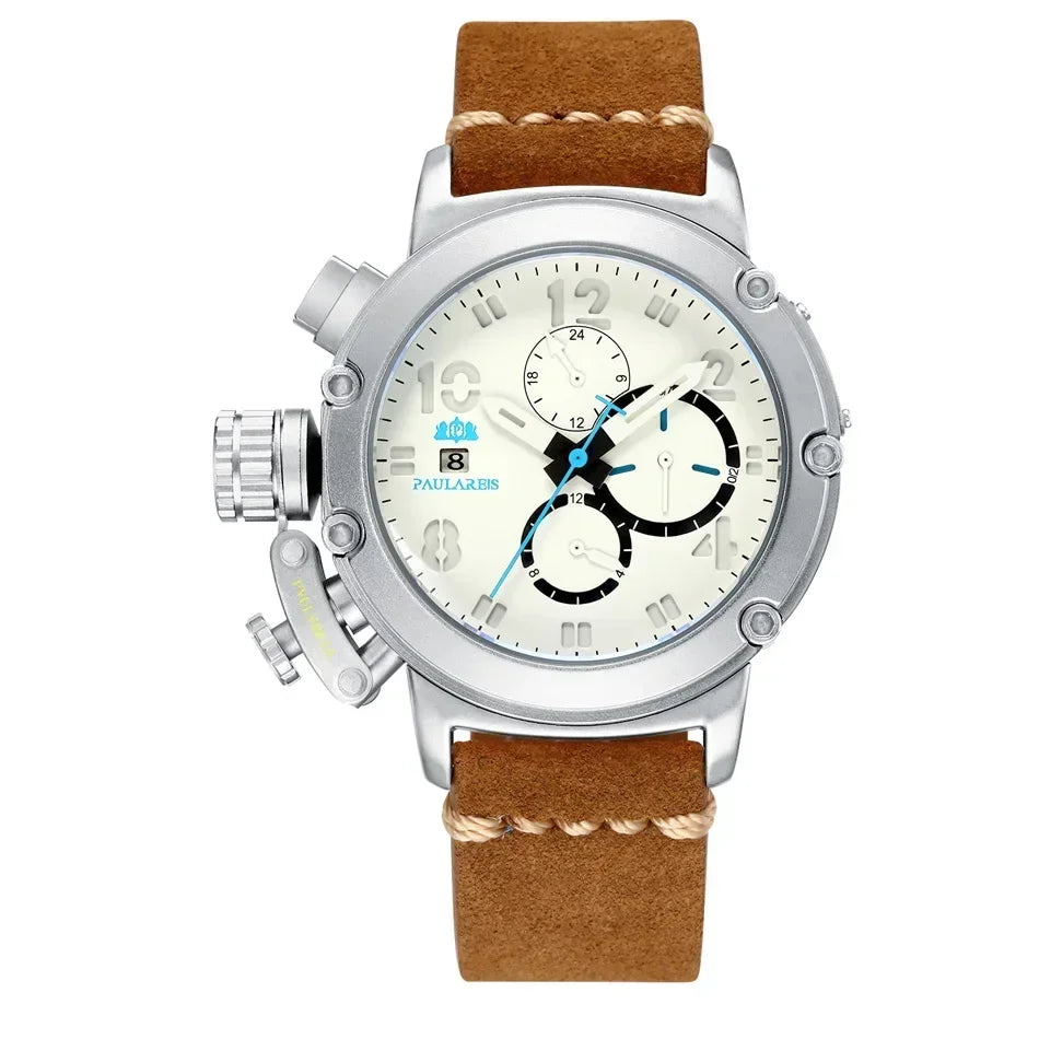 Automatic Watches for Men Mechanical Self Wind Genuine Leather Multifunction Date Boat Month Gold Bronze U Reloj Hombre Baratos