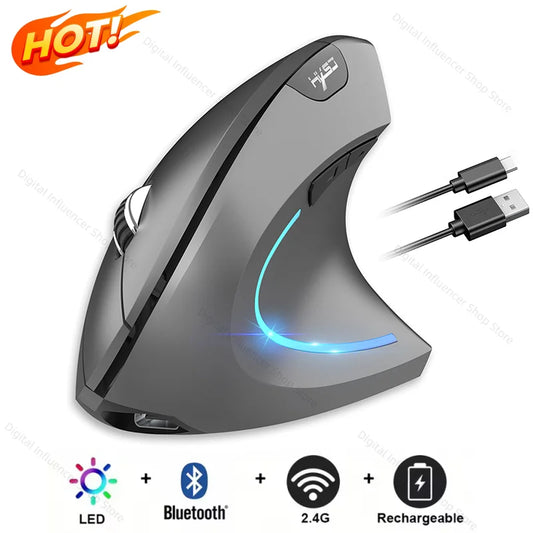 Rechargeable Bluetooth Vertical Mouse Dual-Mode Wireless Silent Gaming Mouse for Windows, Mac OS & Laptop, Ergonomic 2400 DPI Computer Mouse