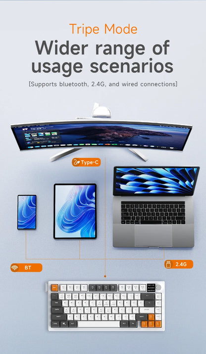 Tastiera AJAZZ AF82 Office Low Profile RGB cablata/wireless da gaming, layout 75% con 82 tasti, batteria 4000mAh per Win/Mac