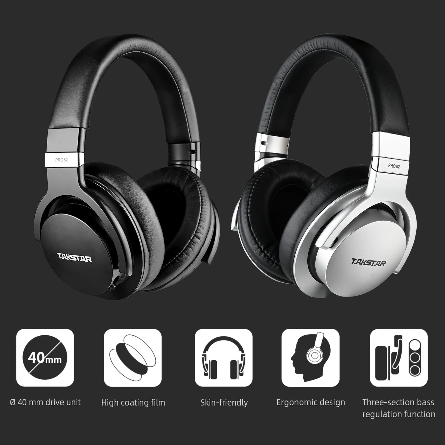 Auscultadores de Monitorização Profissional Takstar PRO82 – Headset de Estúdio HiFi Estéreo com Fio para Gravação, Gaming e Som de Precisão com Graves Ajustáveis