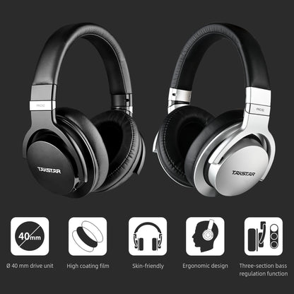 Auscultadores de Monitorização Profissional Takstar PRO82 – Headset de Estúdio HiFi Estéreo com Fio para Gravação, Gaming e Som de Precisão com Graves Ajustáveis