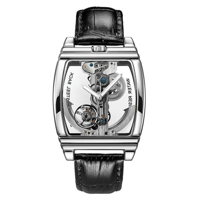 SHENHUA Mens Watches Top Brand Luxury Automatic Mechanical Transparent Skeleton Bridge Watch Leather Belt Wristwatch Male Clock