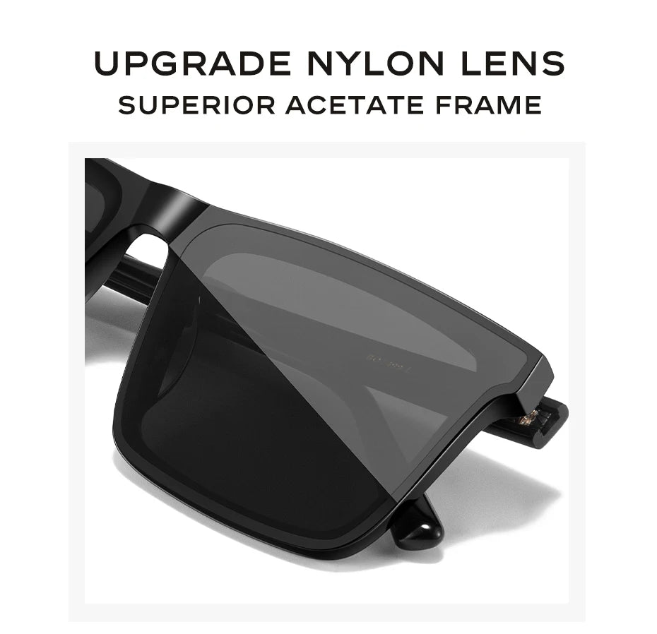 Ochelari de soare polarizați CAPONI din nailon, cu rame din acetat, design pătrat și plat, pentru bărbați, protecție UV400, lentile negre CP7499